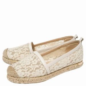 Stuart Weitzman Floral Lace Espadrille Flats Slip-On Cream Sz 6.5